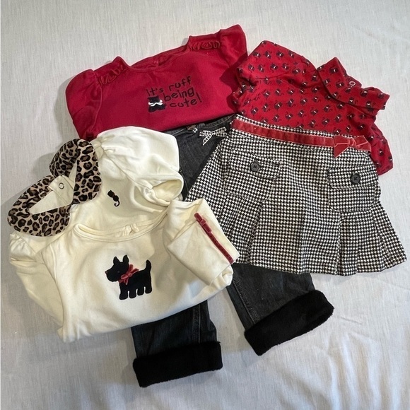 GYMBOREE “Bow Puppy and Cat” blue jeans with red and cheetah bows. 12-18 months - Picture 6 of 6